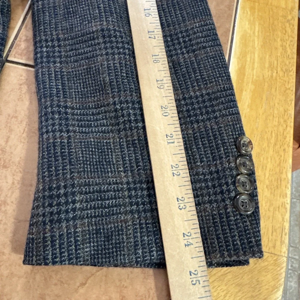 Corbin Mens Sz 44R Blue Brown Glen Plaid Flannel Wool Blazer Sport Coat Jacket